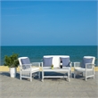 Safavieh Rocklin Wood  4 Pc Outdoor Set  in Gray / Beige/ Navy / White