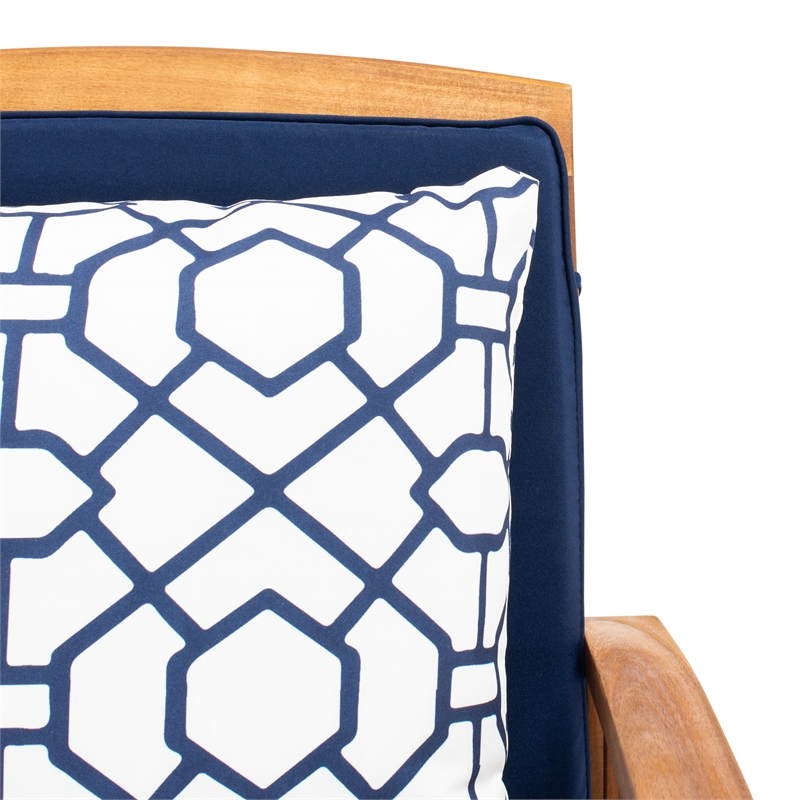 Safavieh Rocklin Wood 4 Pc Outdoor Set  in Natural / Navy