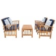 Safavieh Rocklin Wood 4 Pc Outdoor Set  in Natural / Navy