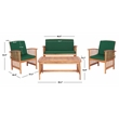 Safavieh Rocklin Wood 4 Pc Outdoor Set in Natural / Green
