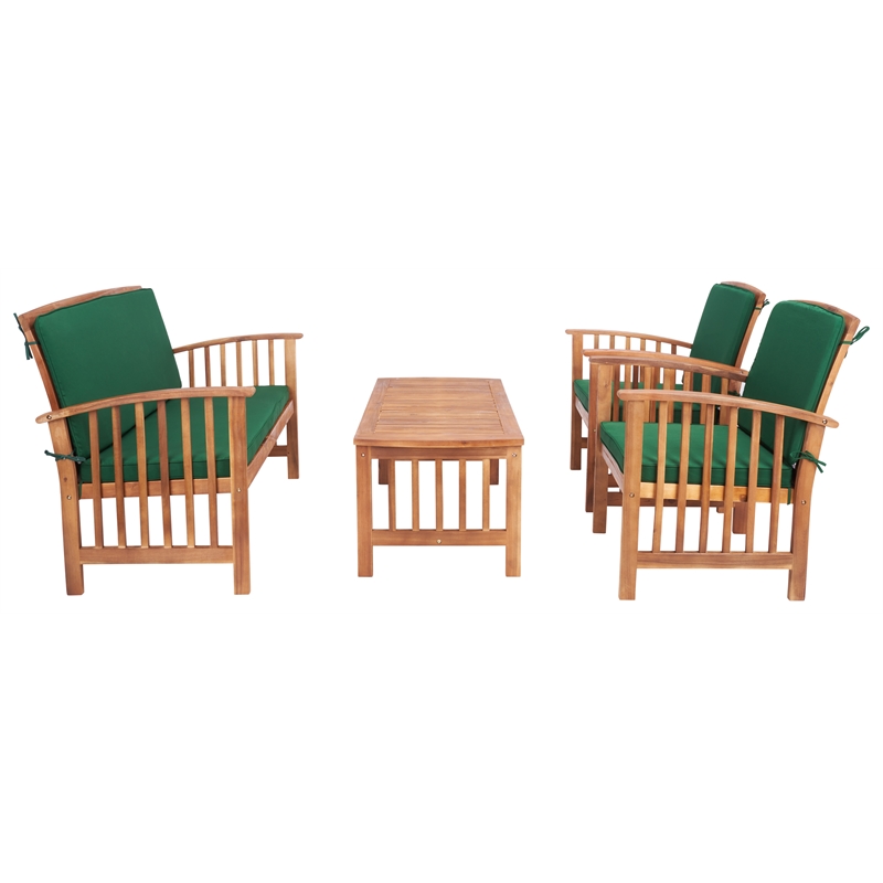 Safavieh Rocklin Wood 4 Pc Outdoor Set in Natural / Green