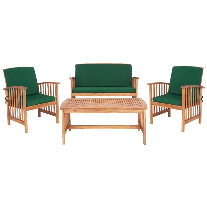 Safavieh Rocklin Wood 4 Pc Outdoor Set in Natural / Green