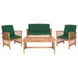 Safavieh Rocklin Wood 4 Pc Outdoor Set in Natural / Green