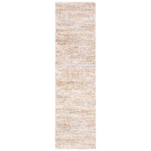 Safavieh Berber Shag 2'-3&quot x 10'-0&quot Polyester Power Loomed Rug in Ivory / Gold