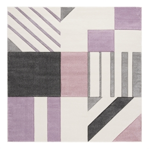 Safavieh Hollywood 6'-7&quot x 6'-7&quot Polypropylene Power Loomed Rug in Ivory /Purple