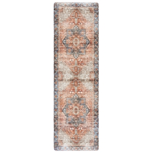 Safavieh Kitchen Mat 100 1'-6&quot x 4'-0&quot  Power Loomed Rug in Rust / Aqua