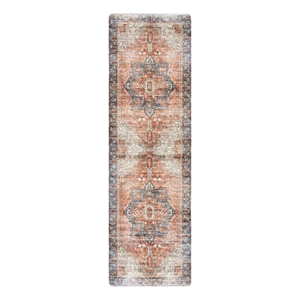Safavieh Kitchen Mat 100 1'-6&quot x 5'-0&quot  Power Loomed Rug in Rust / Aqua
