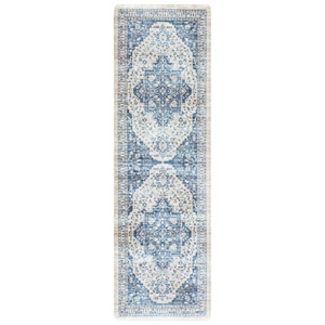 Safavieh Kitchen Mat 100 1'-6&quot x 4'-0&quot  Power Loomed Rug in Beige / Blue