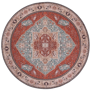 Safavieh Tucson 8'-0&quot x 8'-0&quot Polyester Power Loomed Rug in Aqua / Rust