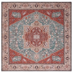 Safavieh Tucson 8'-0&quot x 8'-0&quot Polyester Power Loomed Rug in Aqua / Rust