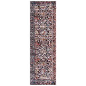 Safavieh Tucson 2'-6&quot x 16'-0&quot Polyester Power Loomed Rug in Navy / Rust
