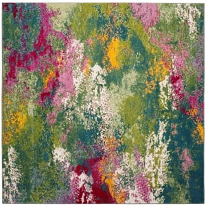 Safavieh Watercolor 8'-0&quot x 8'-0&quot Polypropylene Power Loomed Rug in Green/Fuscia
