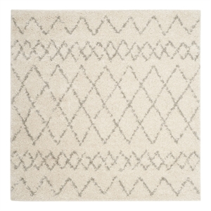 Safavieh Berber Shag 5'-1&quot x 5'-1&quot Jute Power Loomed Rug in Cream / Light Gray
