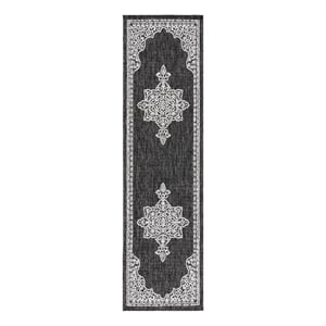 Safavieh Beach House 2'-2&quot x 10'-0&quot Polyester Power Loomed Rug in Charcoal/Ivory