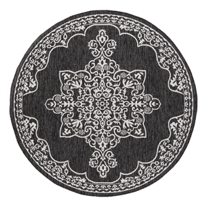 Safavieh Beach House 6'-7&quot x 6'-7&quot Polyester Power Loomed Rug in Charcoal /Ivory