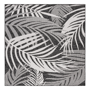 Safavieh Beach House 6'-7&quot x 6'-7&quot Polyester Power Loomed Rug in Charcoal /Ivory