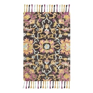 Safavieh Blossom 2'-0&quot x 3'-0&quot Wool Hand Tufted Rug in Charcoal / Multi-Color