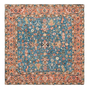 Safavieh Blossom 6'-0&quot x 6'-0&quot Wool and Cotton Hand Tufted Rug in Blue / Rust