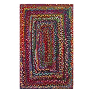 Safavieh Braided 2'-0&quot x 3'-0&quot Cotton Hand Woven Rug in Red / Multi-Color