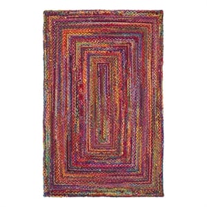 Safavieh Braided 5'-0&quot x 8'-0&quot Cotton Hand Woven Rug in Red / Multi-Color