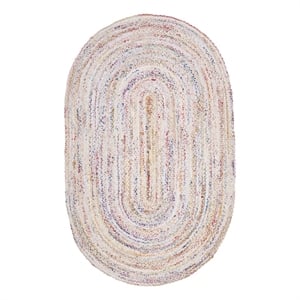 Safavieh Braided 4'-0&quot x 6'-0&quot Cotton Hand Woven Rug in Ivory / Multi-Color