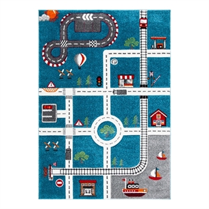Safavieh Carousel Kids 100 2'-3&quot x 4'-0&quot Power Loomed Rug in Turquoise / Ivory