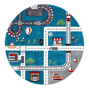 Safavieh Carousel Kids 100 8'-0&quot x 8'-0&quot Power Loomed Rug in Turquoise / Ivory