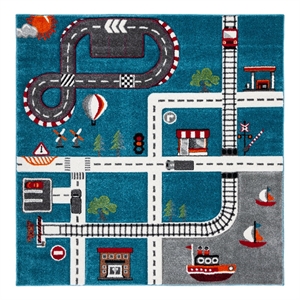 Safavieh Carousel Kids 100 8'-0&quot x 8'-0&quot Power Loomed Rug in Turquoise / Ivory