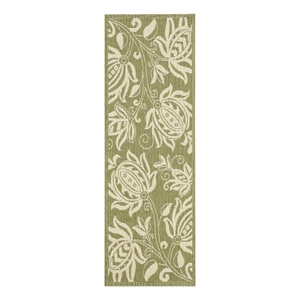 Safavieh Courtyard 2'-3&quot x 14'-0&quot Polyester Power Loomed Rug in Olive / Natural
