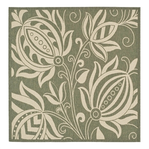 Safavieh Courtyard 6'-7&quot x 6'-7&quot Polyester Power Loomed Rug in Olive / Natural