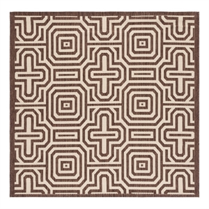 Safavieh Courtyard 6'-7&quot x 6'-7&quot Polyester Power Loomed Rug in Chocolate/Natural