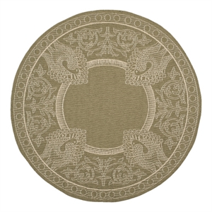 Safavieh Courtyard 6'-7&quot x 6'-7&quot Polyester Power Loomed Rug in Olive / Natural