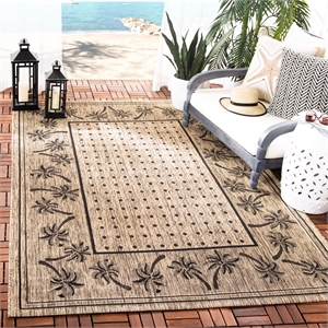 Safavieh Courtyard 4'-0&quot x 5'-7&quot Polyester Power Loomed Rug in Coffee / Black
