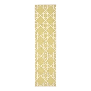 Safavieh Dhurries 2'-6&quot x 10'-0&quot Wool Hand Woven Flat Weave Rug in Olive/Ivory