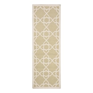 Safavieh Dhurries 2'-6&quot x 12'-0&quot Wool Hand Woven Flat Weave Rug in Olive/Ivory