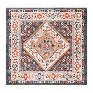 Safavieh Farmhouse 6'-3&quot x 6'-3&quot Polyester Power Loomed Rug in Charcoal / Ivory