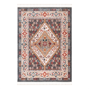Safavieh Farmhouse 8'-0&quot x 10'-0&quot Polyester Power Loomed Rug in Charcoal / Ivory