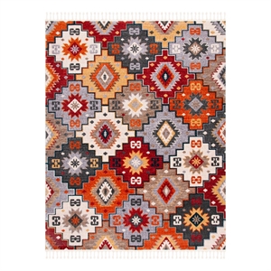Safavieh Farmhouse 8'-0&quot x 10'-0&quot Polyester Power Loomed Rug in Gray / Red