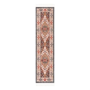 Safavieh Farmhouse 2'-1&quot x 8'-0&quot Polyester Power Loomed Rug in Charcoal / Ivory