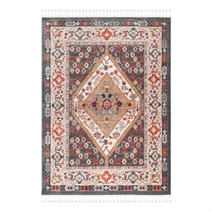 Safavieh Farmhouse 5'-1&quot x 7'-3&quot Polyester Power Loomed Rug in Charcoal / Ivory