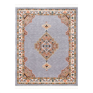 Safavieh Farmhouse 8'-0&quot x 10'-0&quot Polyester Power Loomed Rug in Gray / Orange