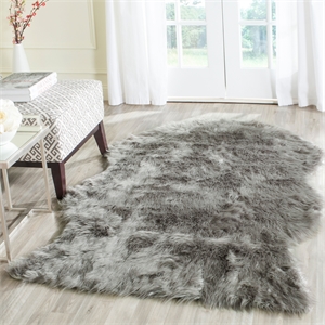 Safavieh Faux Sheep Skin 4'-0&quot x 6'-0&quot Acrylic Power Loomed Rug in Dark Gray