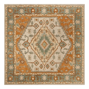 Safavieh Heritage 8'-0&quot x 8'-0&quot Wool Hand Tufted Rug in Light Blue / Rust