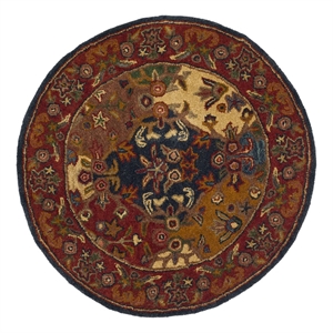 Safavieh Heritage 3'-6&quot x 3'-6&quotWool andCottonHandTuftedRuginMulti-Color/Burgundy