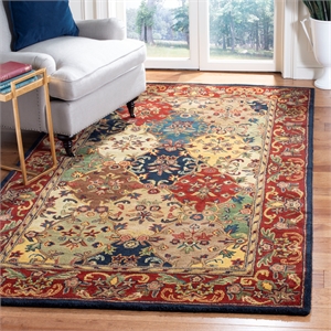 Safavieh Heritage 5'-0&quot x 8'-0&quotWool andCottonHandTuftedRuginMulti-Color/Burgundy