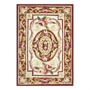 Safavieh Chelsea 1'-8&quot x 2'-6&quot Wool Hand Hooked Rug in Ivory / Burgundy
