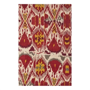 Safavieh Ikat 4'-0&quot x 6'-0&quot Wool Hand Tufted Rug in Ivory / Red
