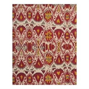 Safavieh Ikat 9'-0&quot x 12'-0&quot Wool Hand Tufted Rug in Ivory / Red