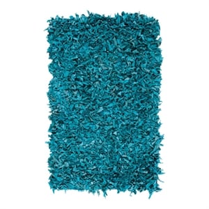 Safavieh Leather Shag 3'-0&quot x 5'-0&quot Leather Handwoven Rug in Light Blue