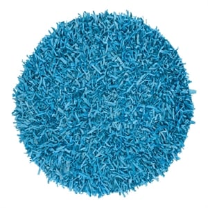 Safavieh Leather Shag 4'-0&quot x 4'-0&quot Leather Handwoven Rug in Light Blue